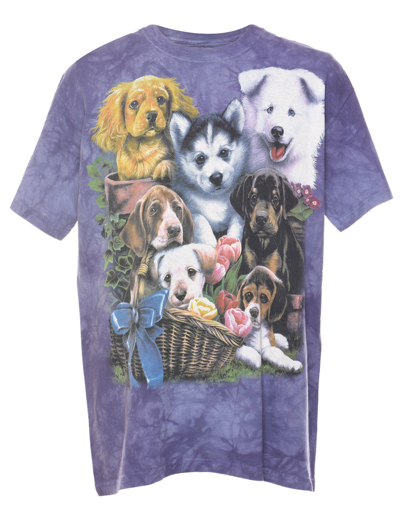 Purple Tie Dye Dog Design Animal T-shirt - L