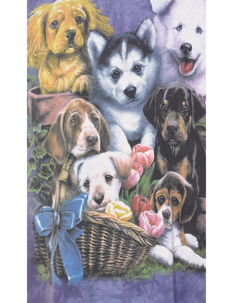 Purple Tie Dye Dog Design Animal T-shirt - L