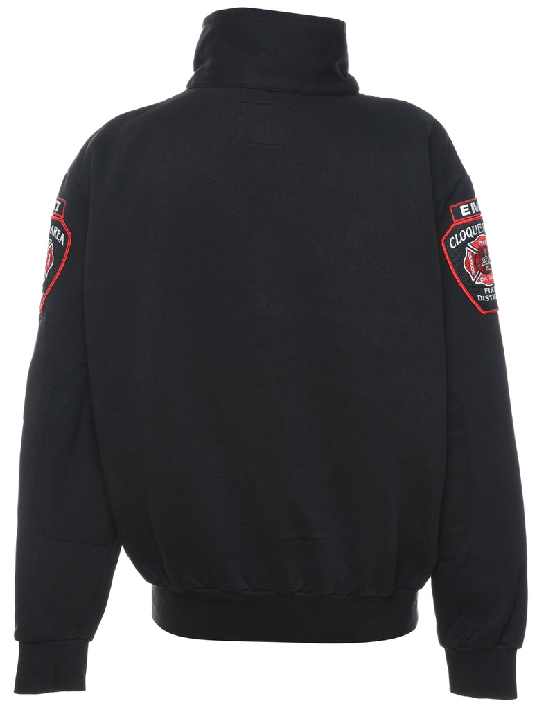 Quarter-Zip Black Embroidered Sweatshirt - S