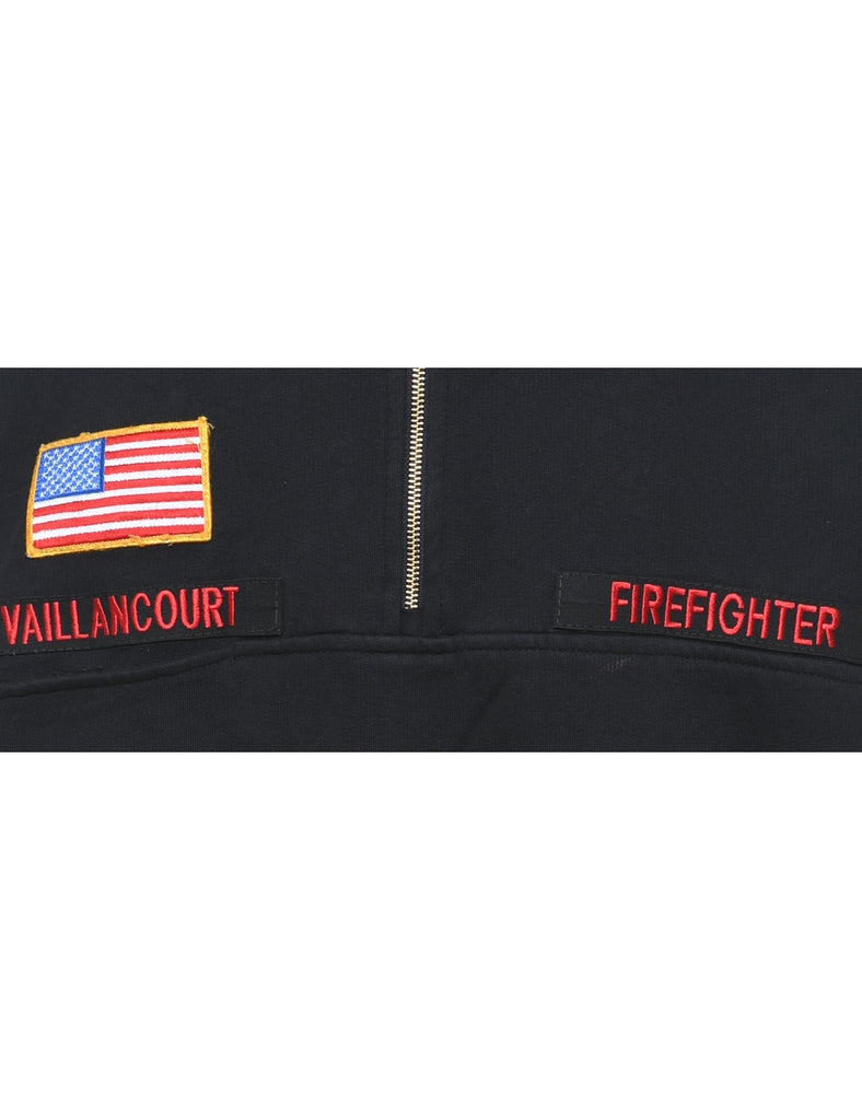 Quarter-Zip Black Embroidered Sweatshirt - S