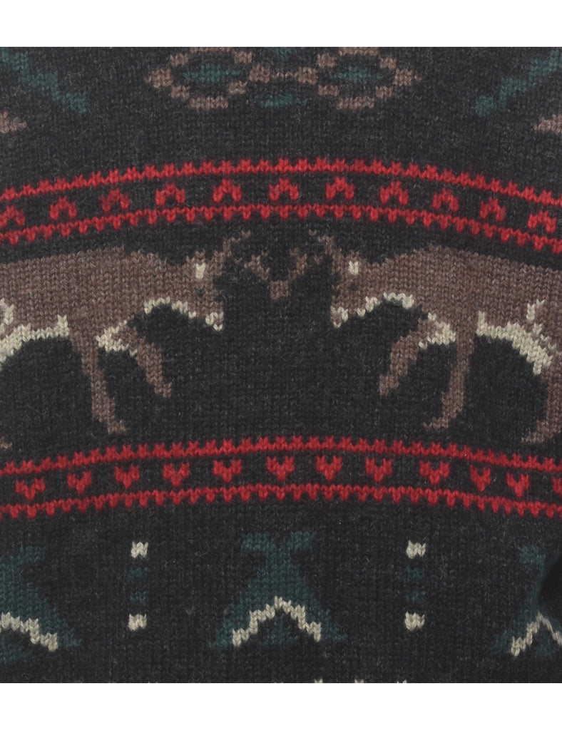 Raindeer Print Dark Grey Christmas Jumper - L
