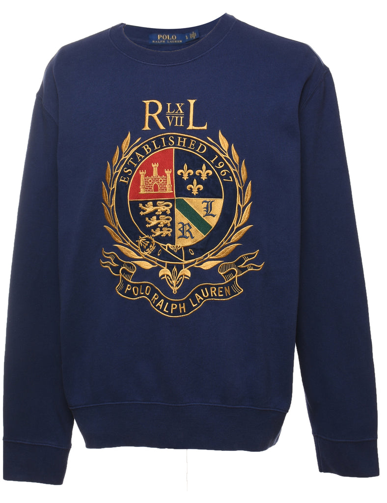 Ralph Lauren Navy Embroidered Printed Sweatshirt - L