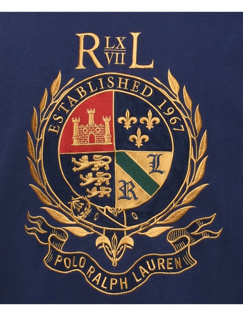 Ralph Lauren Navy Embroidered Printed Sweatshirt - L