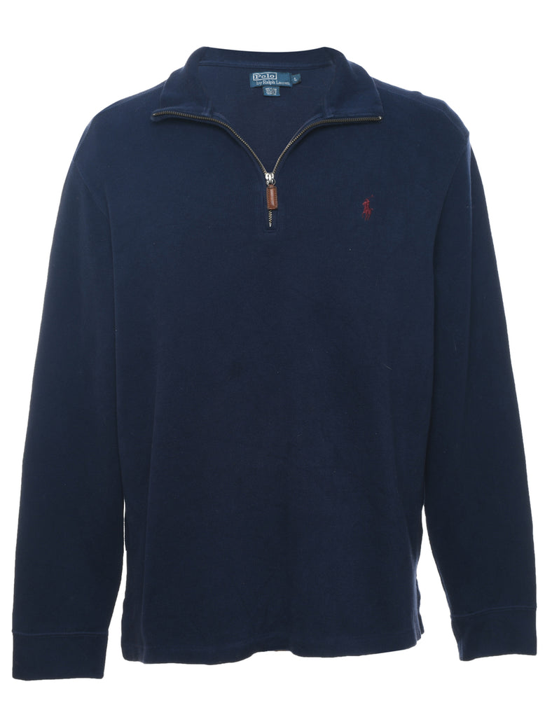 Ralph Lauren Plain Navy Quarter-Zip Sweatshirt - L