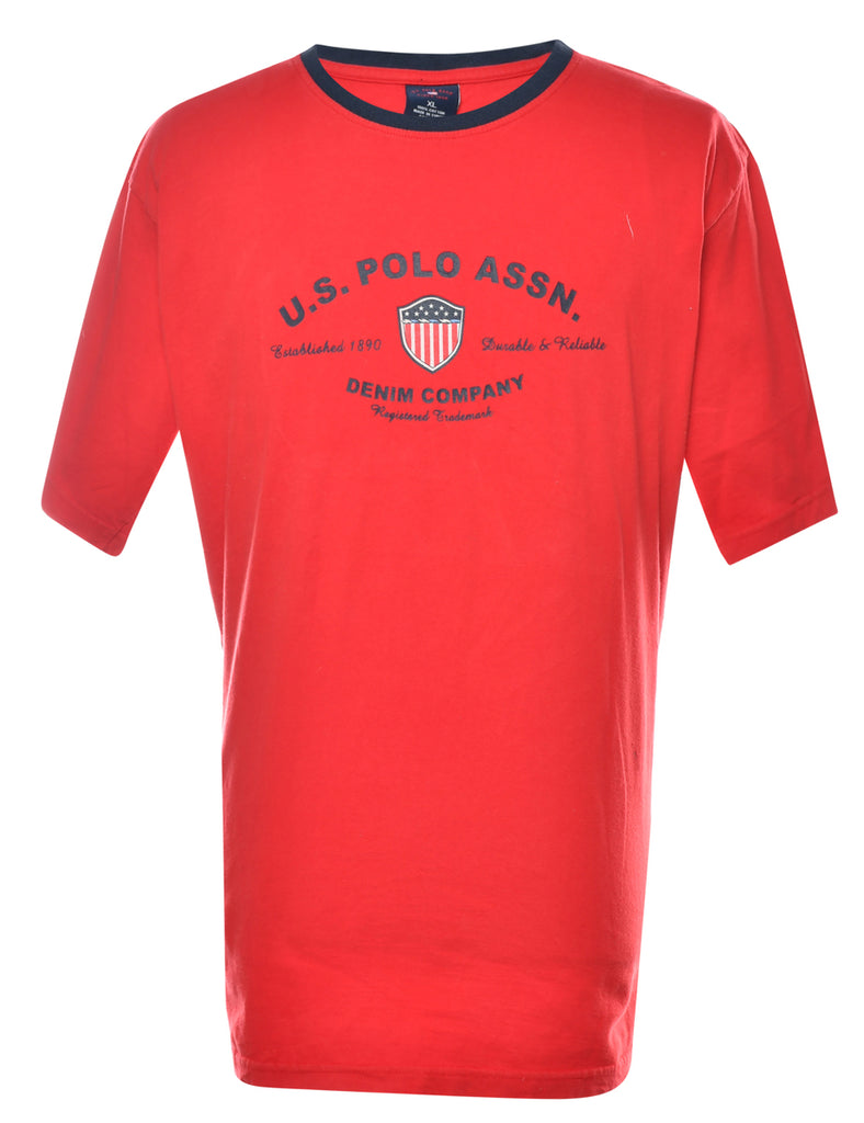 Ralph Lauren Red & Navy Ringer Neck Printed T-shirt - XL