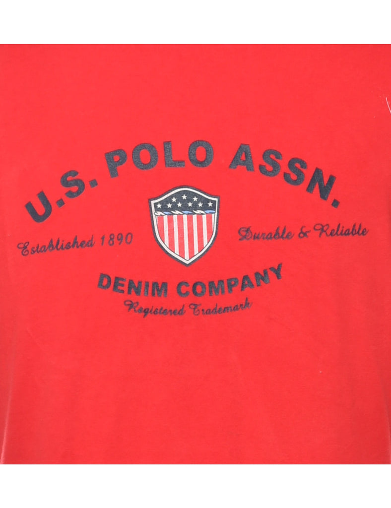 Ralph Lauren Red & Navy Ringer Neck Printed T-shirt - XL