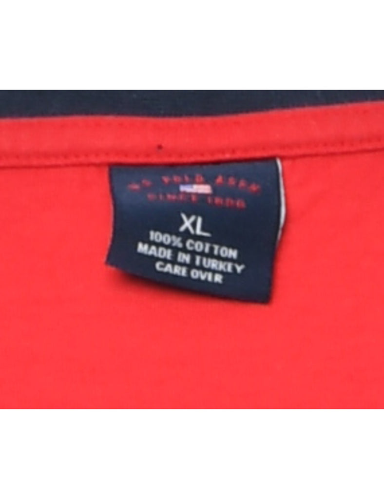 Ralph Lauren Red & Navy Ringer Neck Printed T-shirt - XL