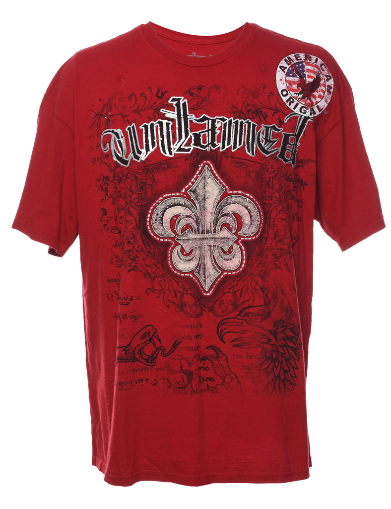 Red & Black Y2K Studded Printed T-shirt - XL