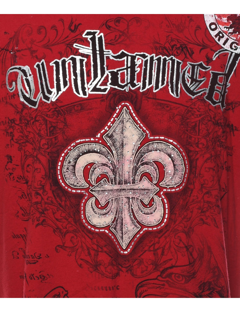 Red & Black Y2K Studded Printed T-shirt - XL