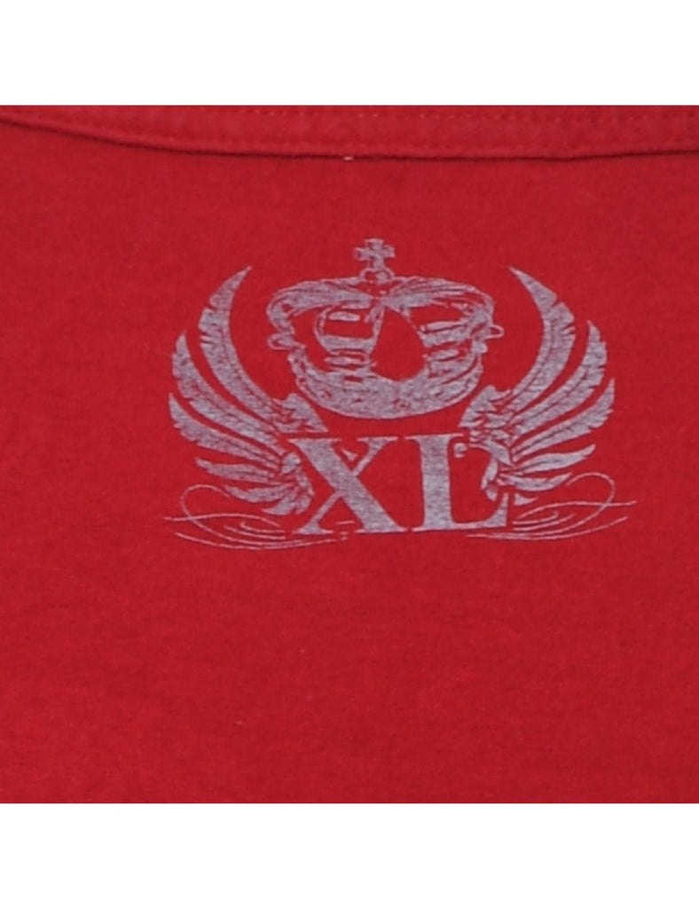 Red & Black Y2K Studded Printed T-shirt - XL