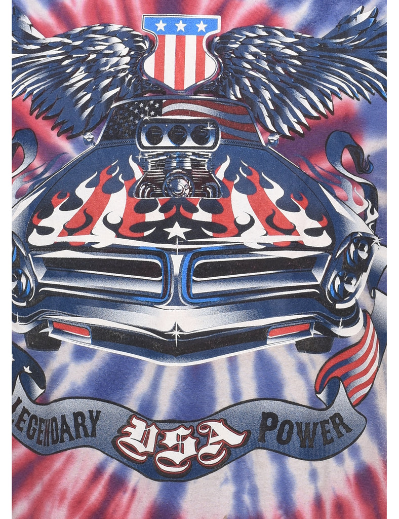 Red & Blue Legendary Power Car Design T-Shirt - M