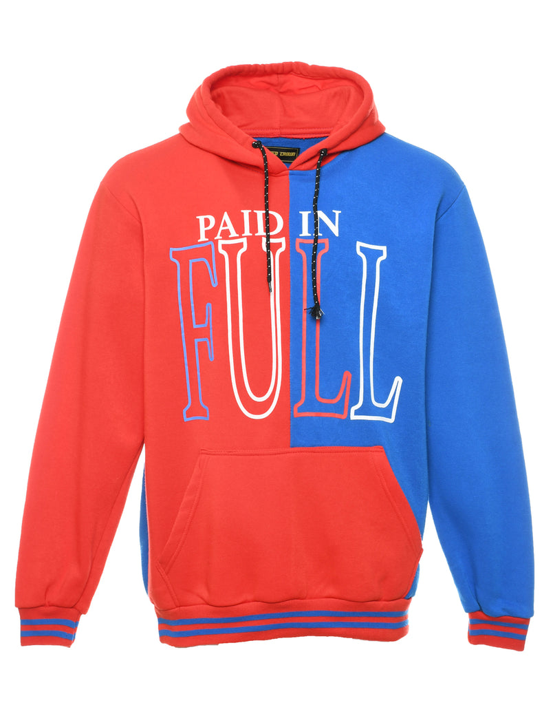Red & Blue Paid In Full Printed Hoodie - L