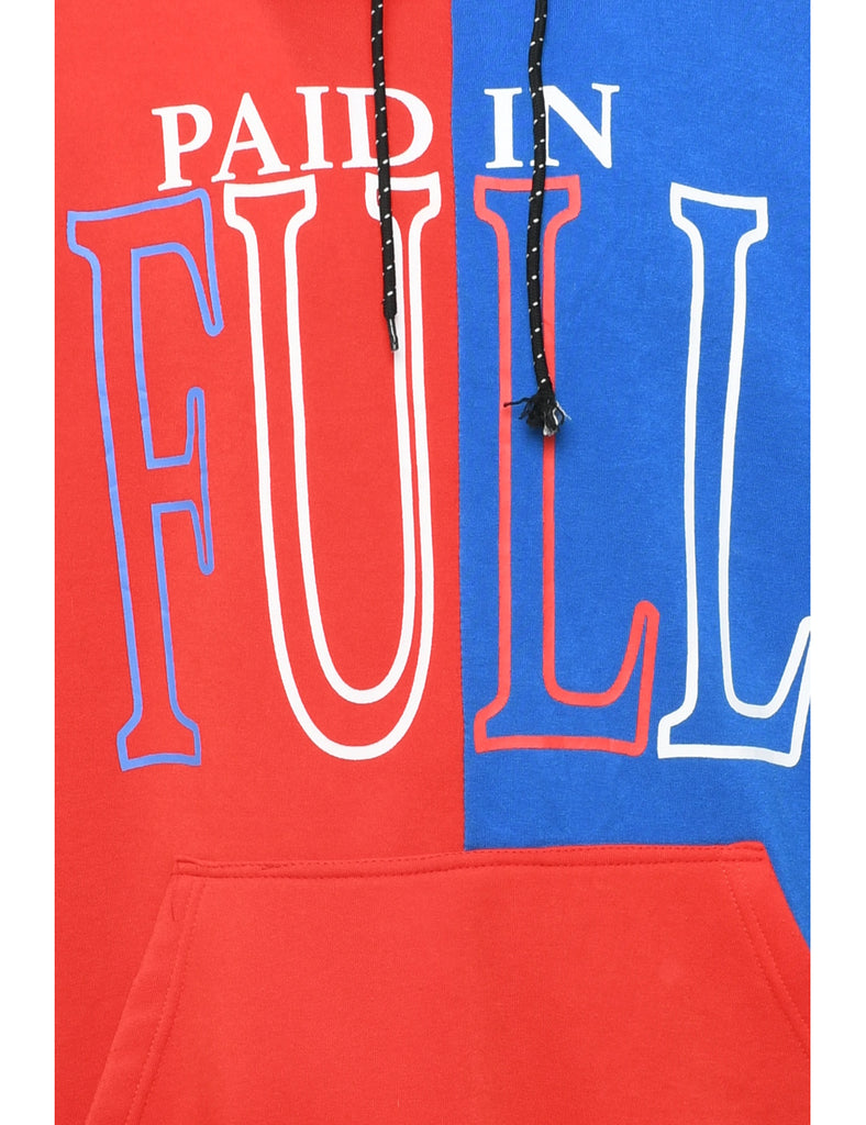 Red & Blue Paid In Full Printed Hoodie - L