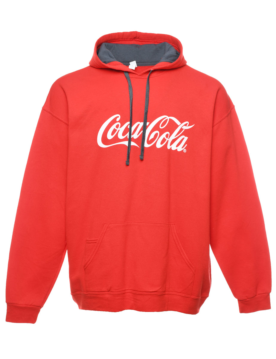 Unisex Red Coca-Cola Printed Hoodie Red, XL Beyond Retro