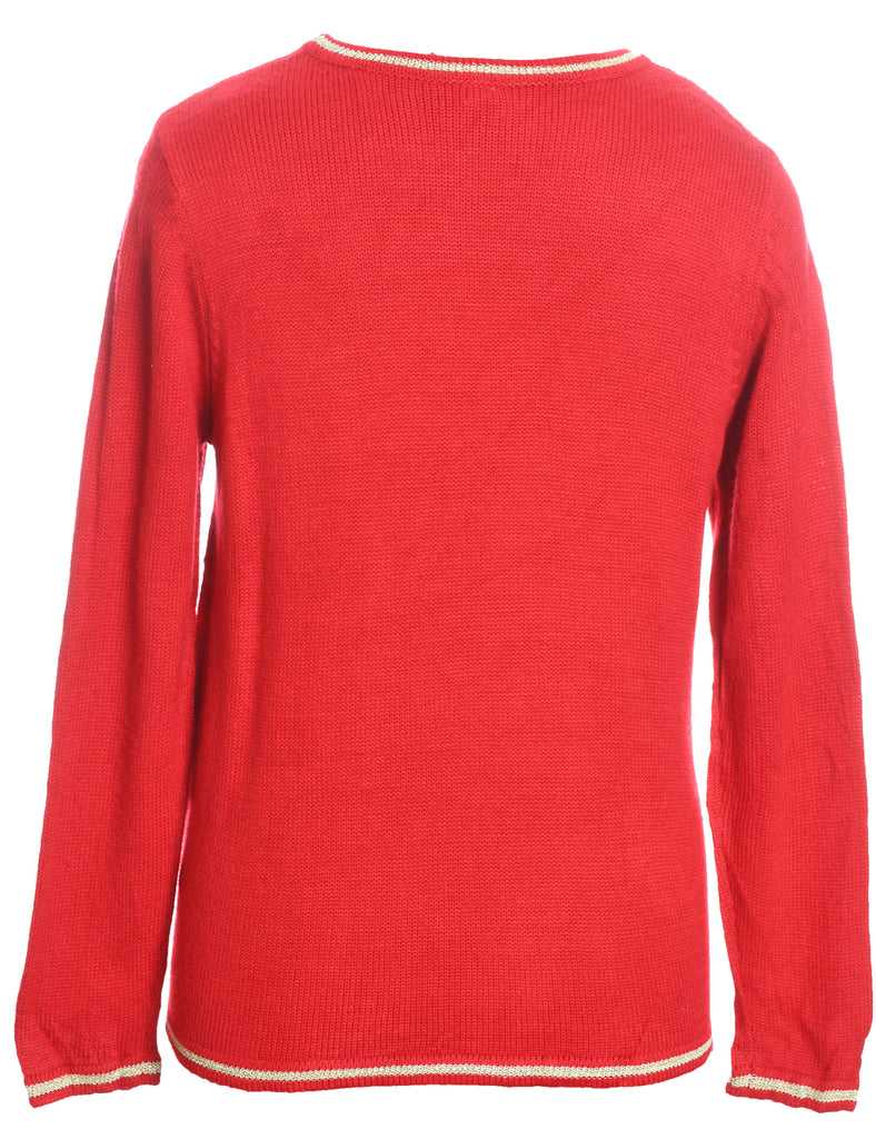 Red Embroidered Knit Christmas Jumper - M