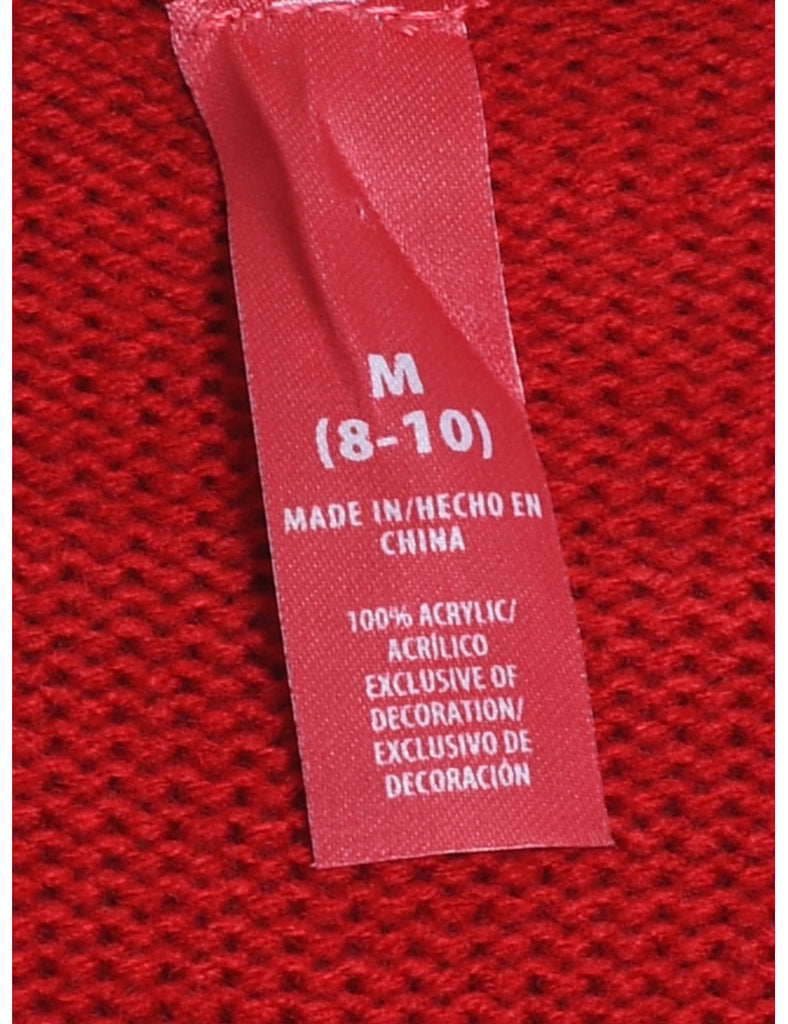 Red Embroidered Knit Christmas Jumper - M