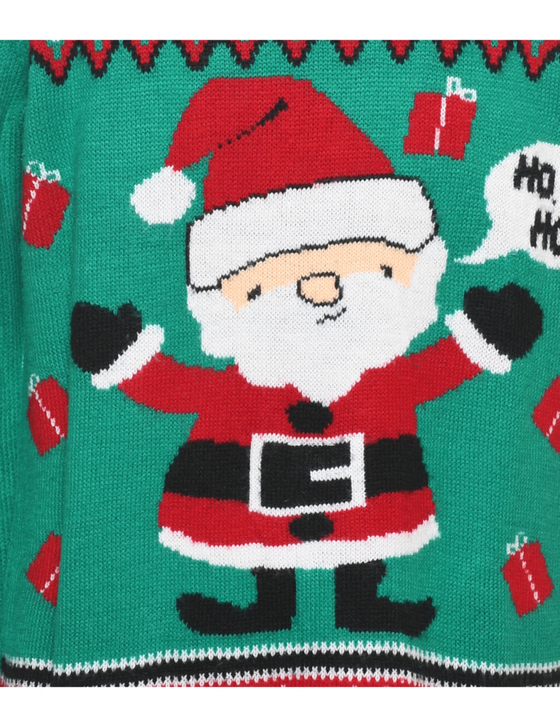 Red & Green Santa Claus Design Christmas Jumper - M