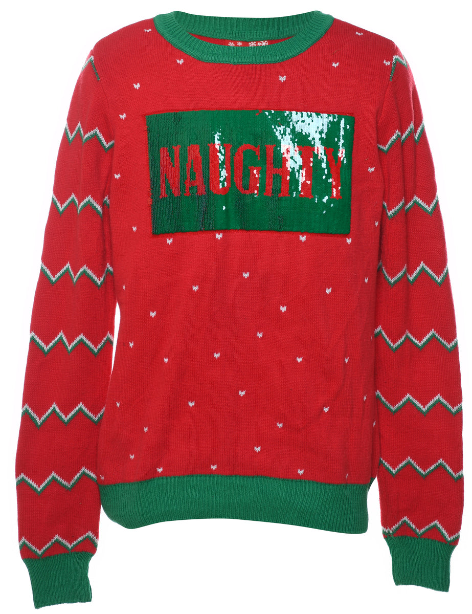 Unisex Red Green Sparkly Festive Gift Design Christmas Jumper Red M Beyond Retro