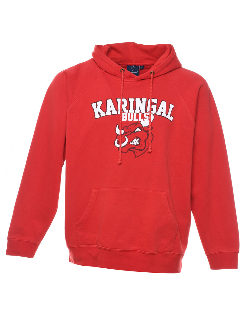 Red Karingal Bulls Printed Hoodie - L