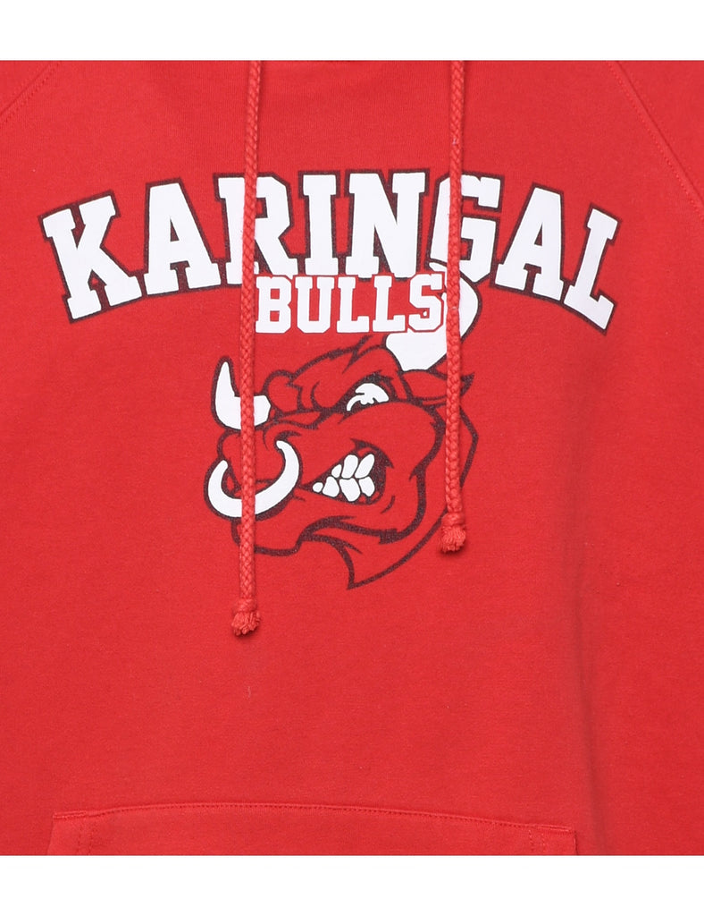 Red Karingal Bulls Printed Hoodie - L