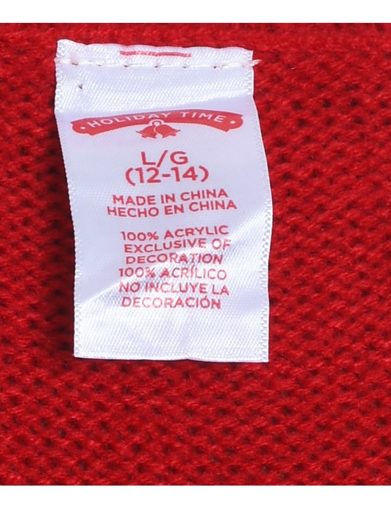 Red Penguin Design Knit Christmas Jumper - L