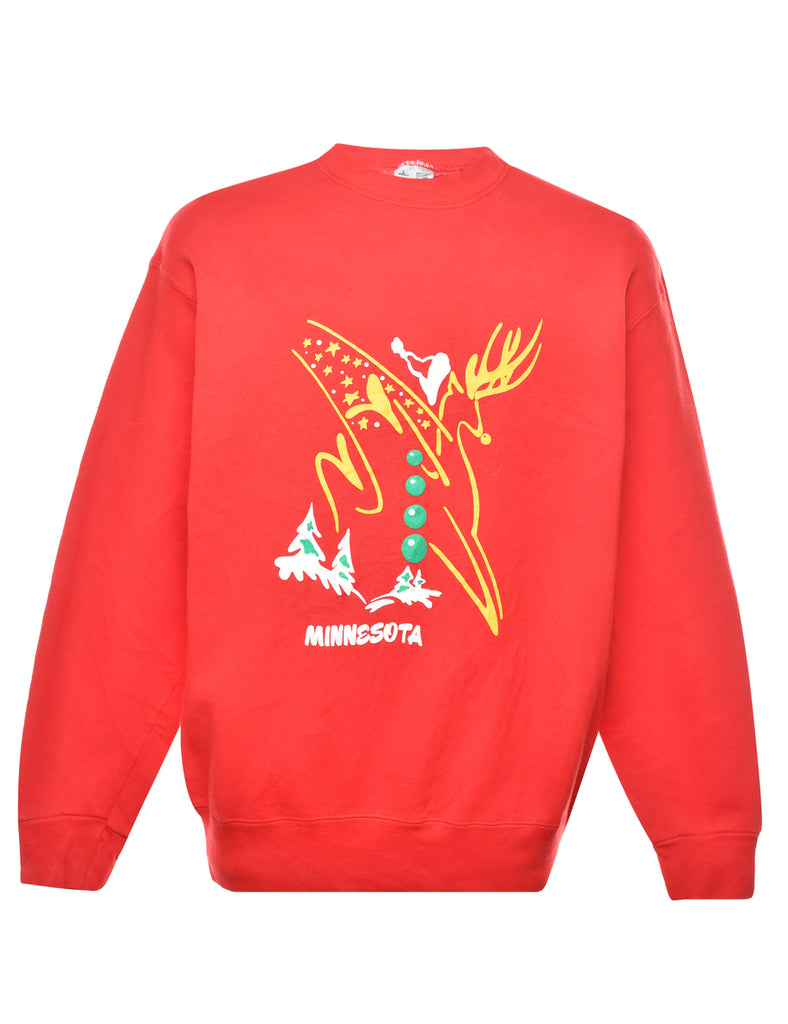 Red Printed Sweatshirt - L