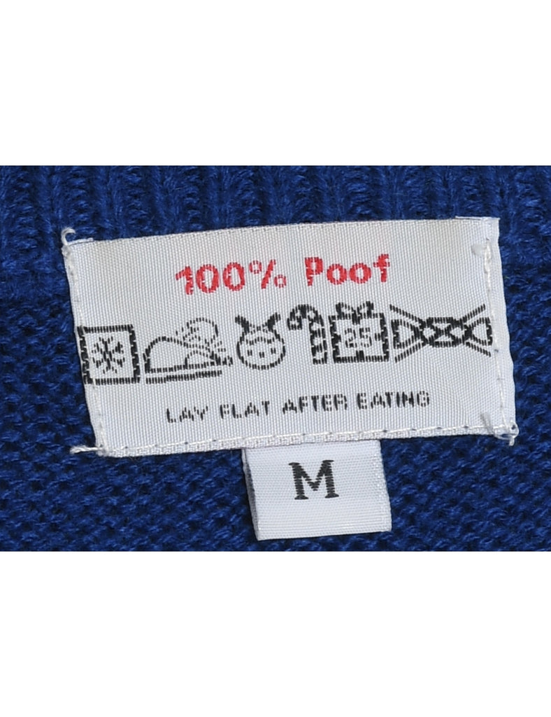 Reindeer Design Blue Knit Christmas Jumper - M