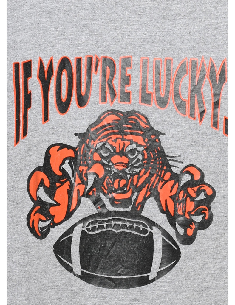 Russell Athletic Grey & Orange If You're Lucky Printed T-shirt - XL