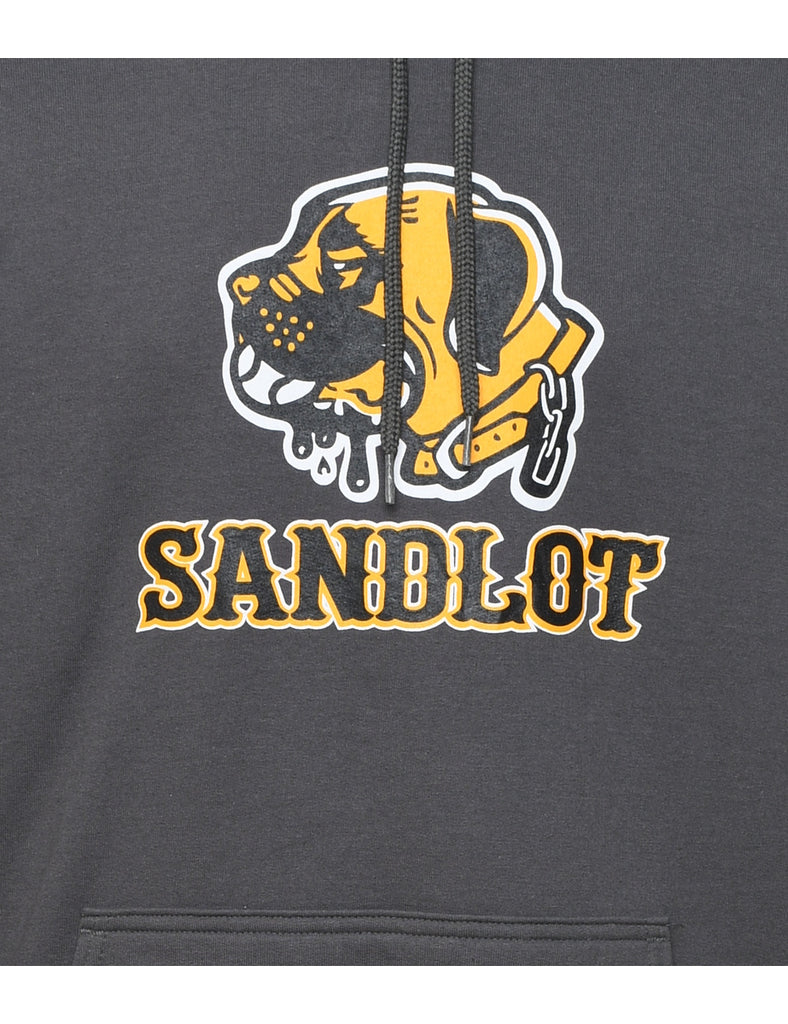 Sandlot Dark Grey & Yellow Printed Hoodie - XL