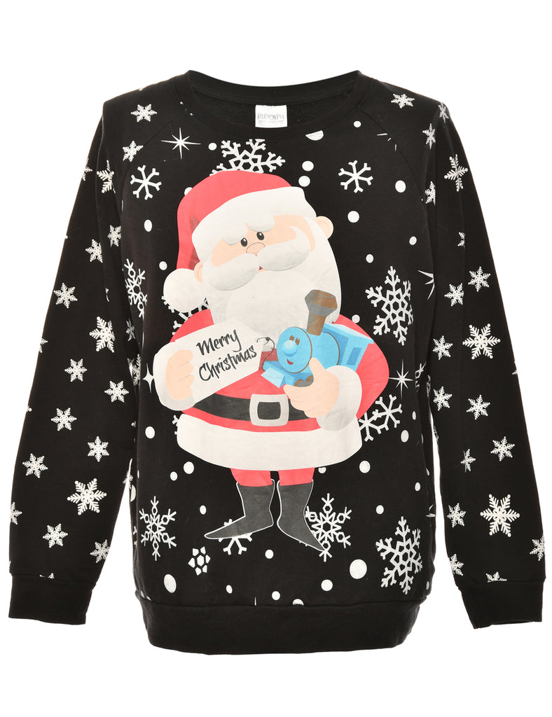 Santa Claus Black Christmas Sweatshirt - L
