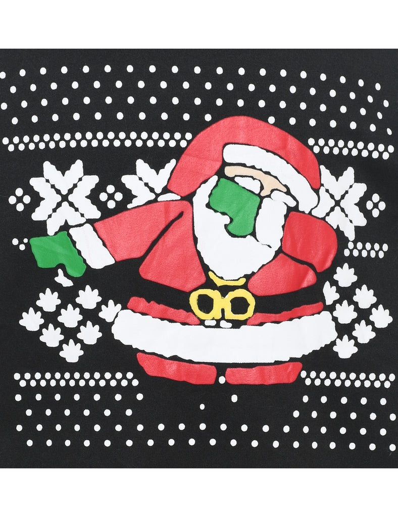 Santa Claus Design Black Christmas Jumper - M