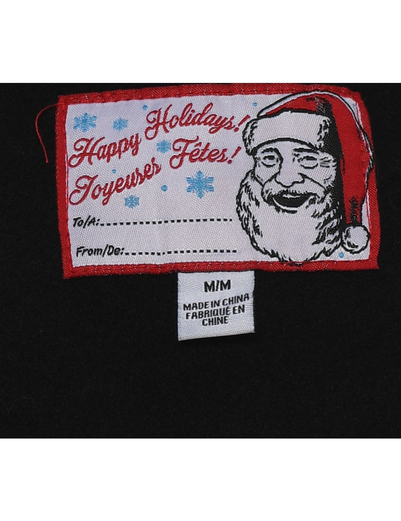 Santa Claus Design Black Christmas Jumper - M