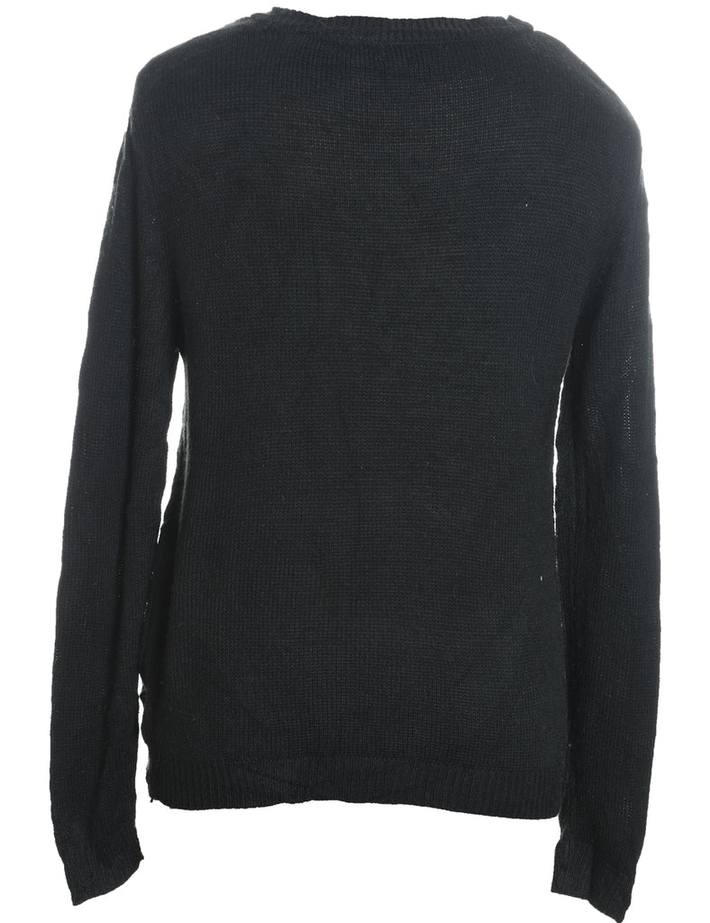 Santa Claus Design Black Knit Christmas Jumper - XL