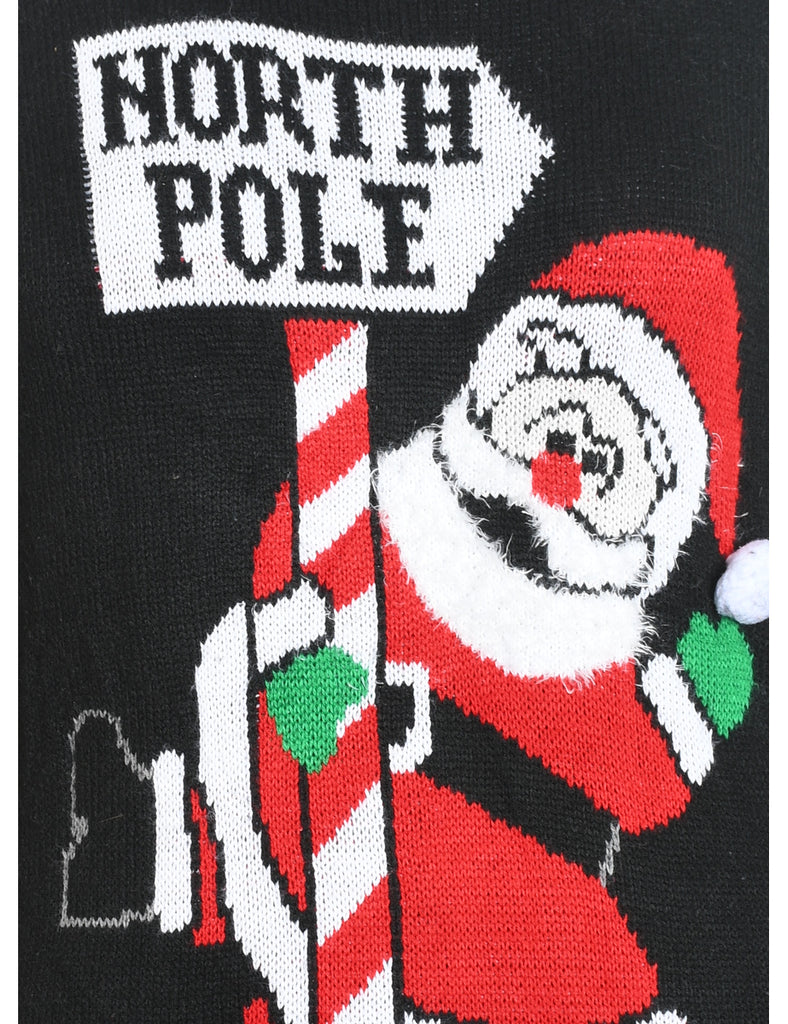 Santa Claus Design Black Knit Christmas Jumper - XL