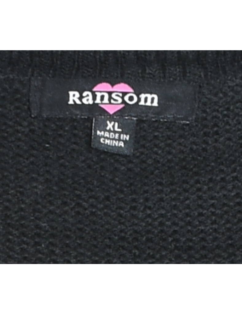 Santa Claus Design Black Knit Christmas Jumper - XL