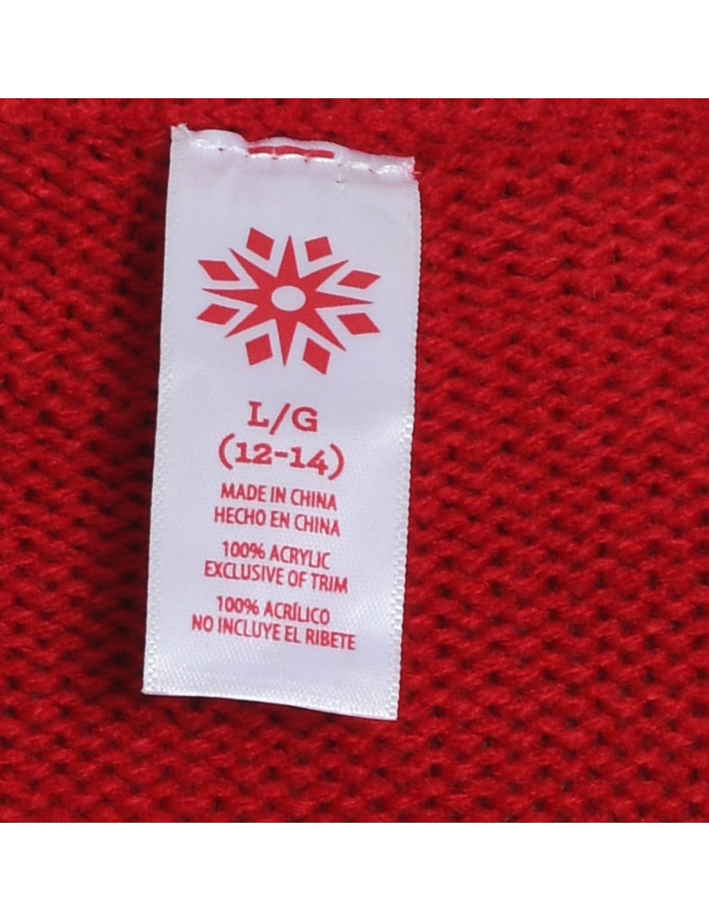 Santa Claus Design Embroidered Knit Christmas Jumper - L