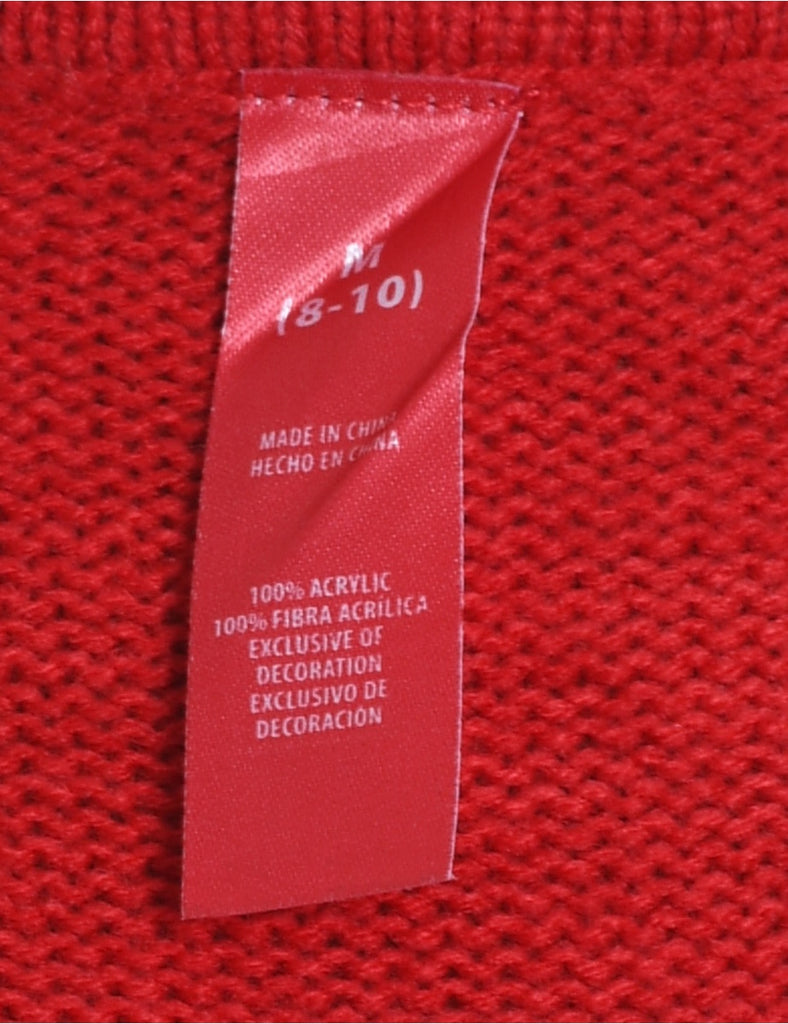 Santa Claus Design Embroidered Red Christmas Jumper - M