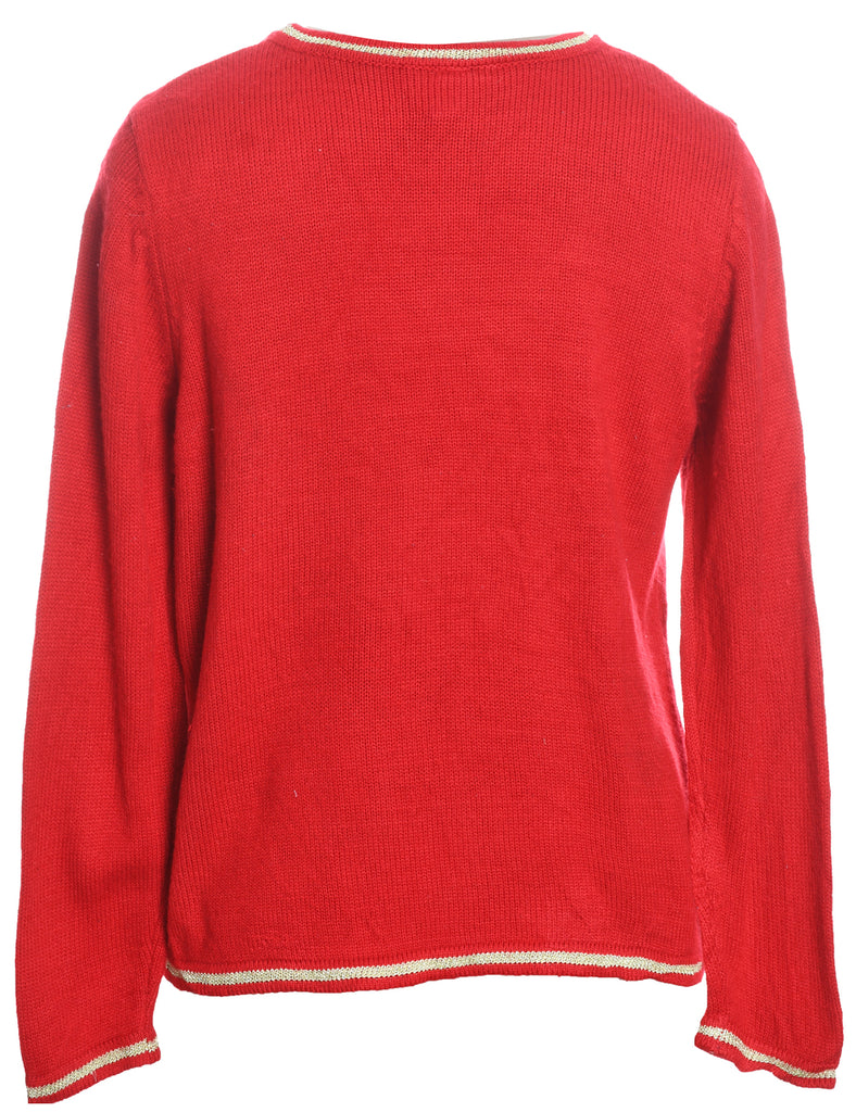 Santa Claus Design Red Knit Christmas Jumper - M