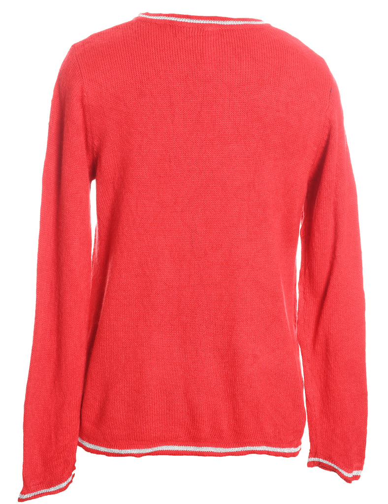 Santa Claus Design Red Knit Christmas Jumper - M