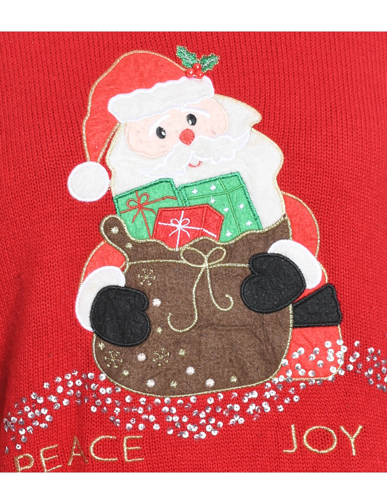 Santa Claus Design Red Knit Christmas Jumper - M