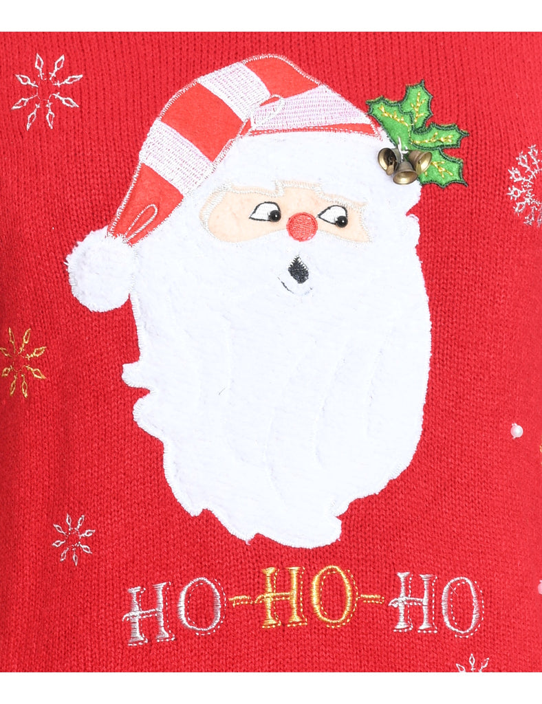 Santa Claus Design Red Knit Christmas Jumper - S