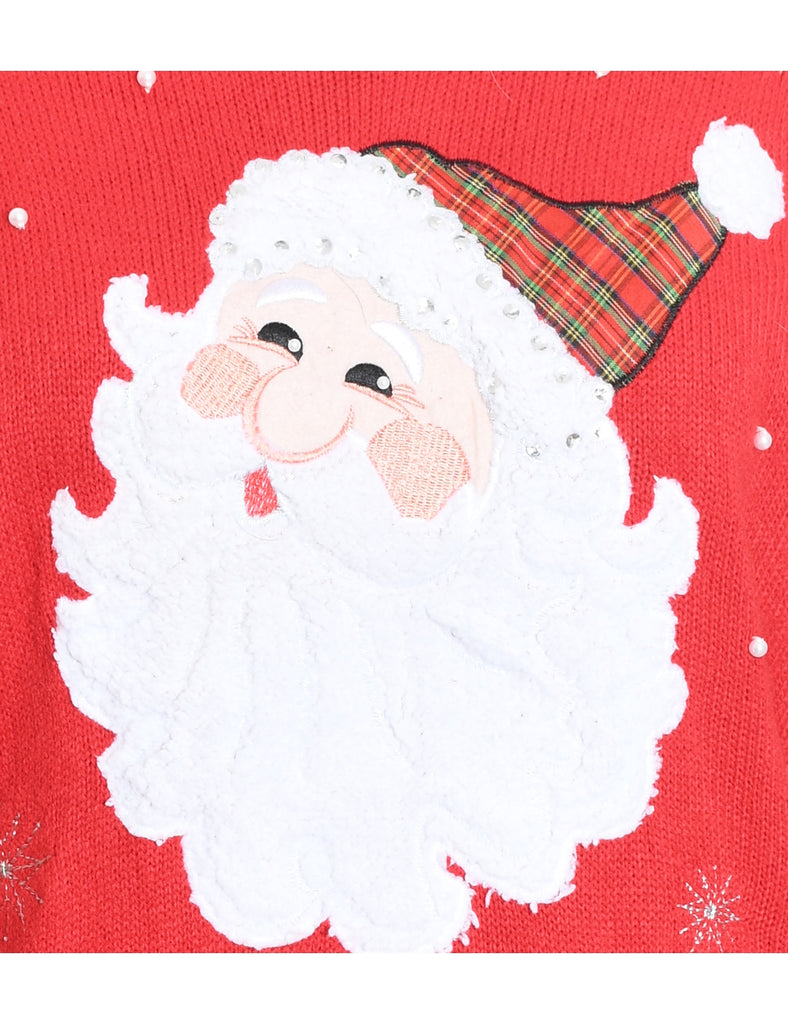 Santa Claus Design Red Knit Christmas Jumper - XL
