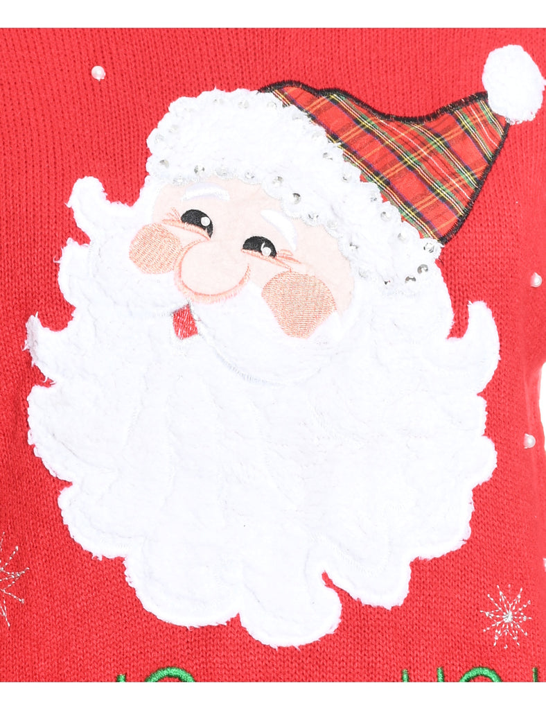 Santa Claus Design Red Knit Christmas Jumper - M
