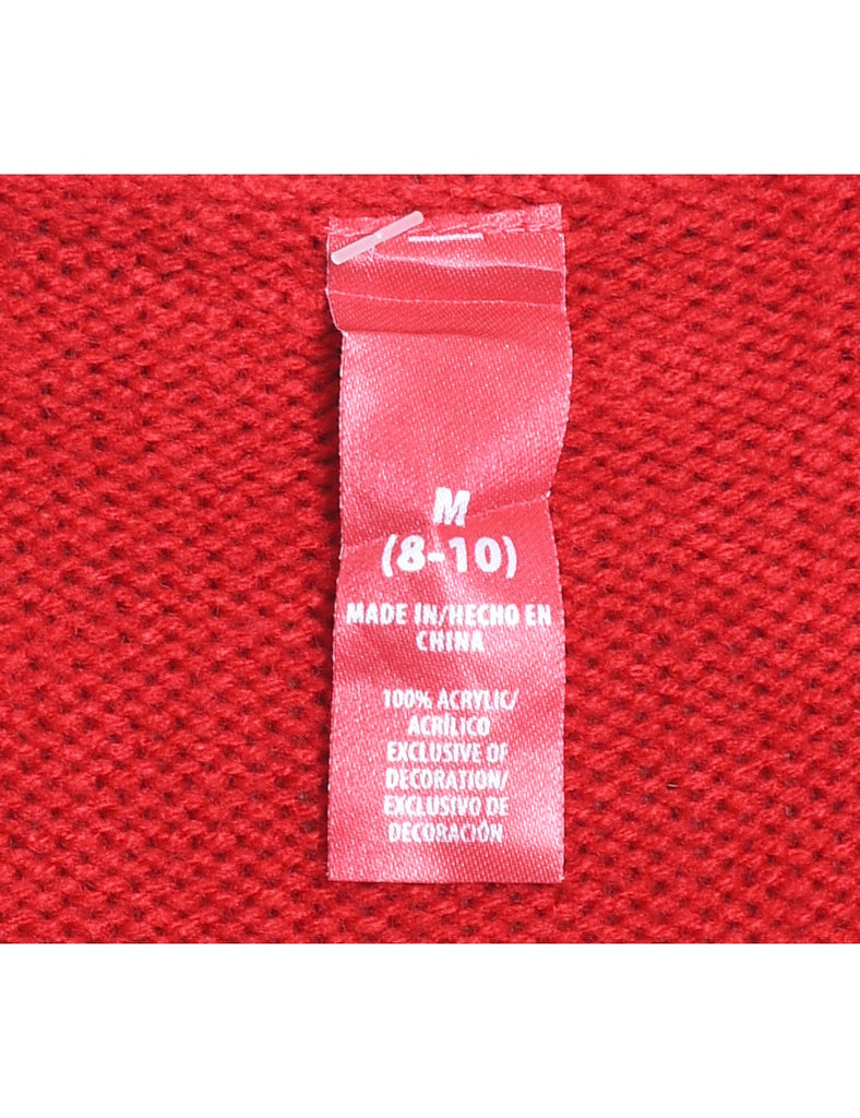 Santa Claus Design Red Knit Christmas Jumper - M