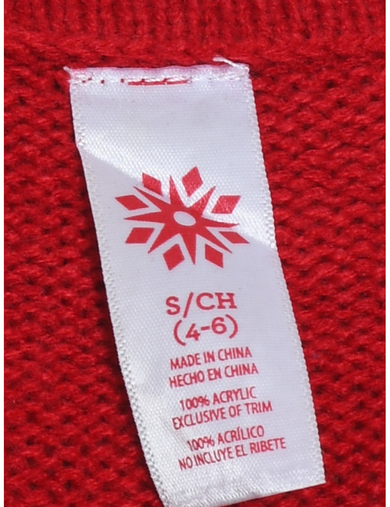 Santa Claus Design Red Knit Christmas Jumper - S