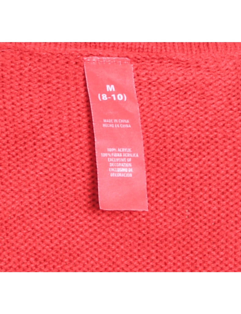 Santa Claus Design Red Knit Christmas Jumper - M