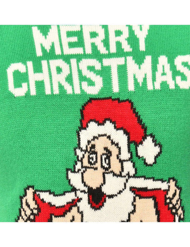 Santa Claus Green Christmas Jumper - S