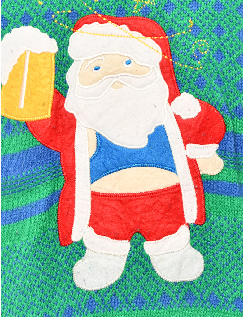 Santa Claus Green Christmas Jumper - L