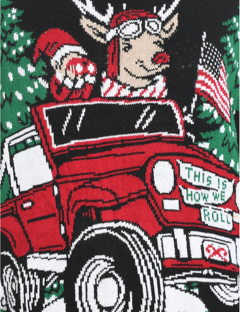 Santa Claus & Reindeer Christmas Jumper - L