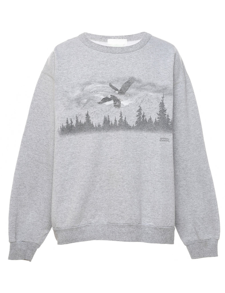 Scenic Grey Landscape Design Printed Sweatshirt - L